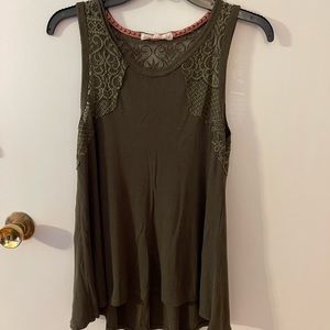 Army green tank top with super cute design on the back and sleeves